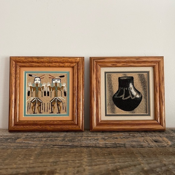 Genuine Navajo Sand Painting signed set of 2 - Picture 1 of 5